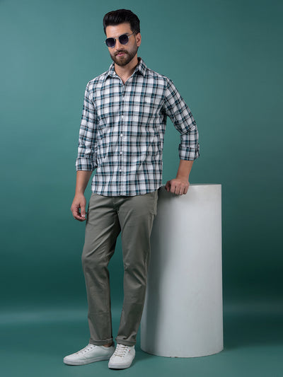 Green Checked 100% Cotton Shirt-Men Shirts-Crimsoune Club