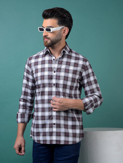 Wine Checked 100% Cotton Shirt-Men Shirts-Crimsoune Club