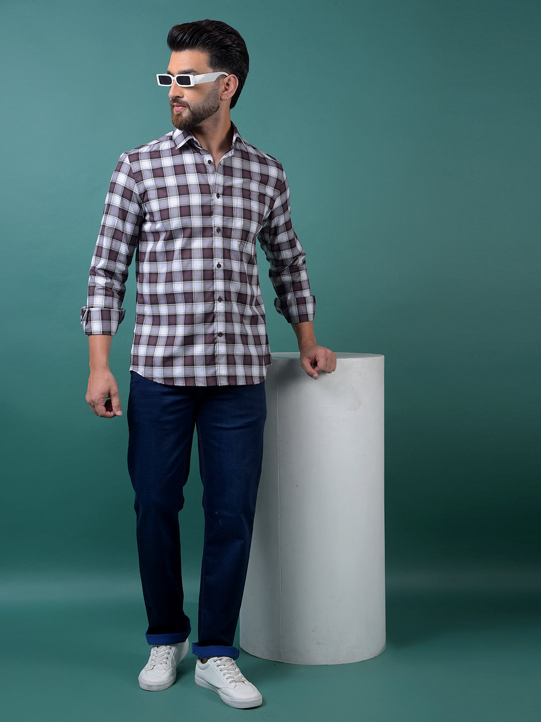 Wine Checked 100% Cotton Shirt-Men Shirts-Crimsoune Club