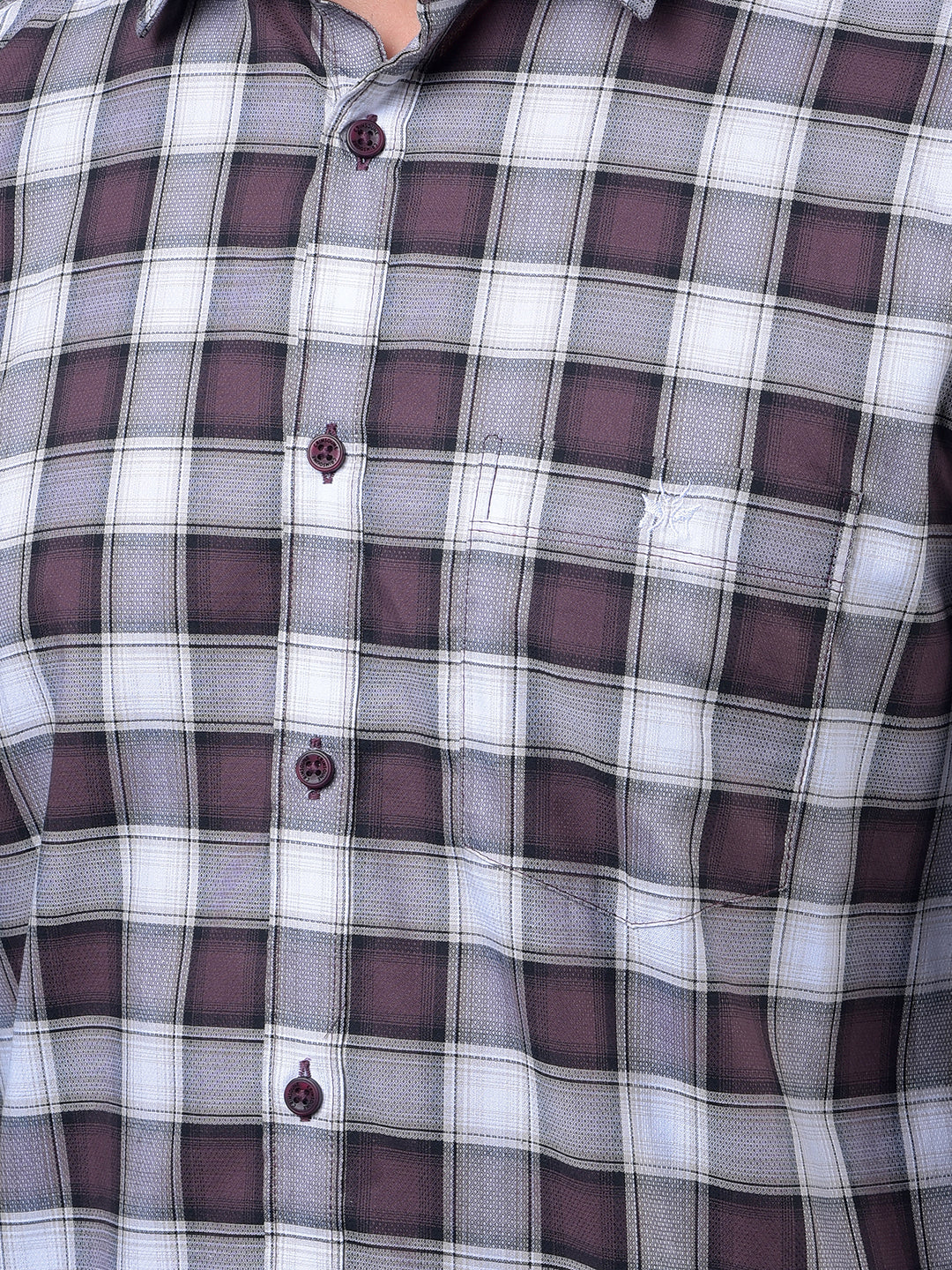 Wine Checked 100% Cotton Shirt-Men Shirts-Crimsoune Club