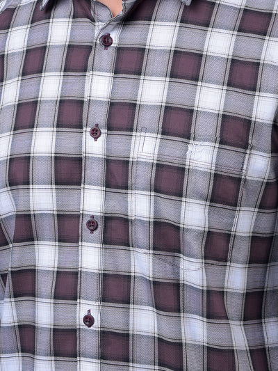 Wine Checked 100% Cotton Shirt-Men Shirts-Crimsoune Club