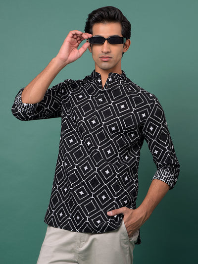 Black Printed 100% Cotton Kurta-Men Kurtas-Crimsoune Club