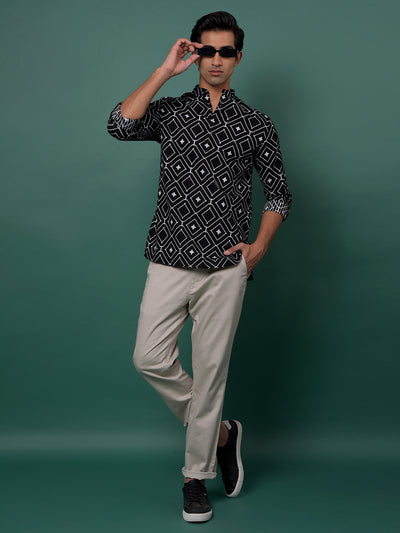 Black Printed 100% Cotton Kurta-Men Kurtas-Crimsoune Club