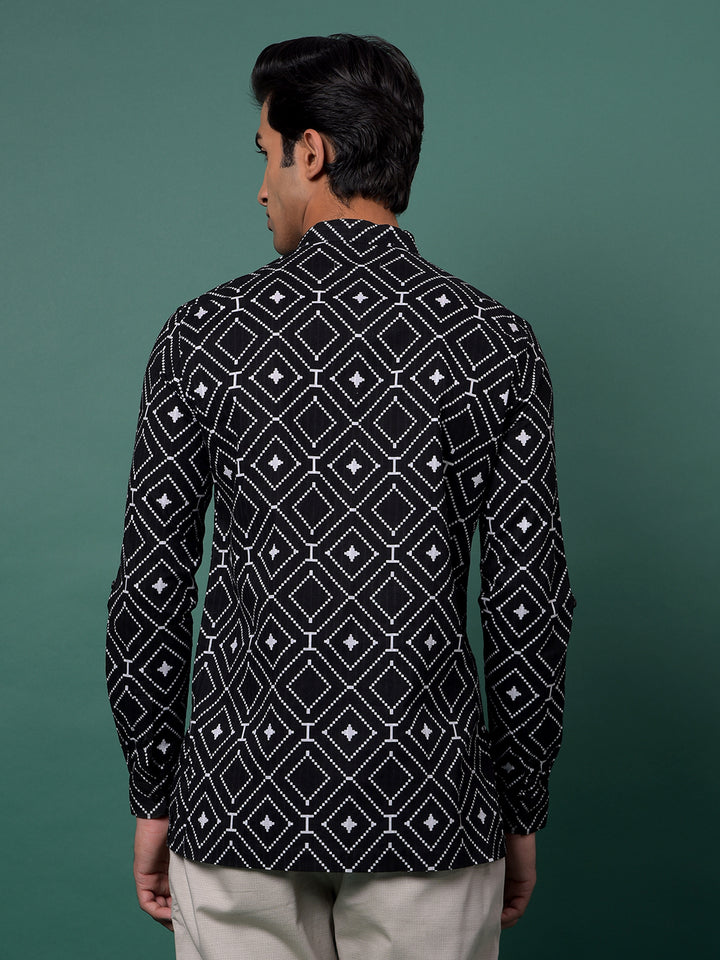 Black Printed 100% Cotton Kurta-Men Kurtas-Crimsoune Club