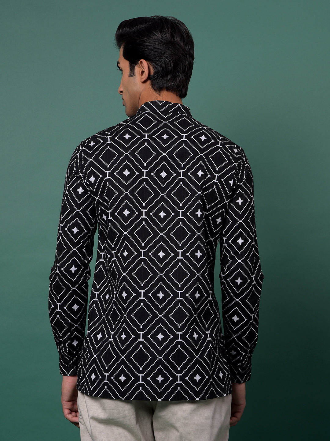 Black Printed 100% Cotton Kurta-Men Kurtas-Crimsoune Club