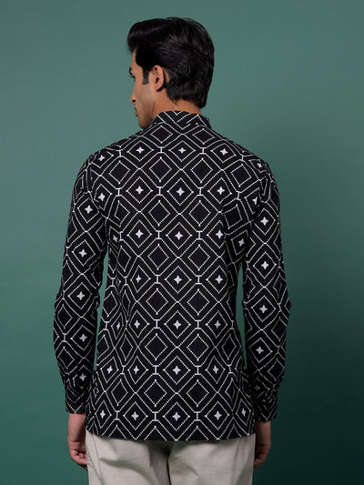 Black Printed 100% Cotton Kurta-Men Kurtas-Crimsoune Club