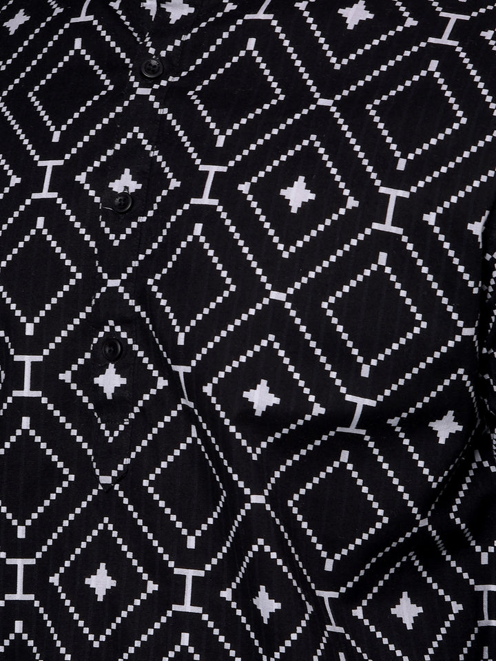 Black Printed 100% Cotton Kurta-Men Kurtas-Crimsoune Club