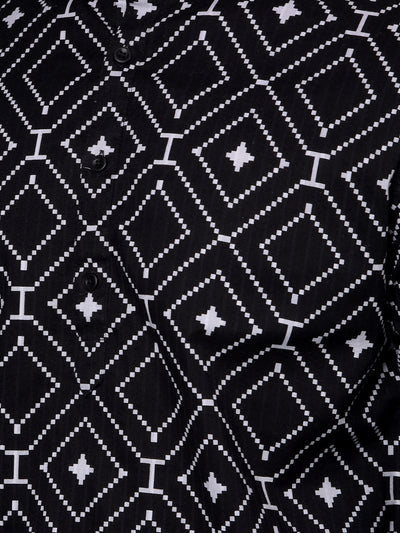 Black Printed 100% Cotton Kurta-Men Kurtas-Crimsoune Club