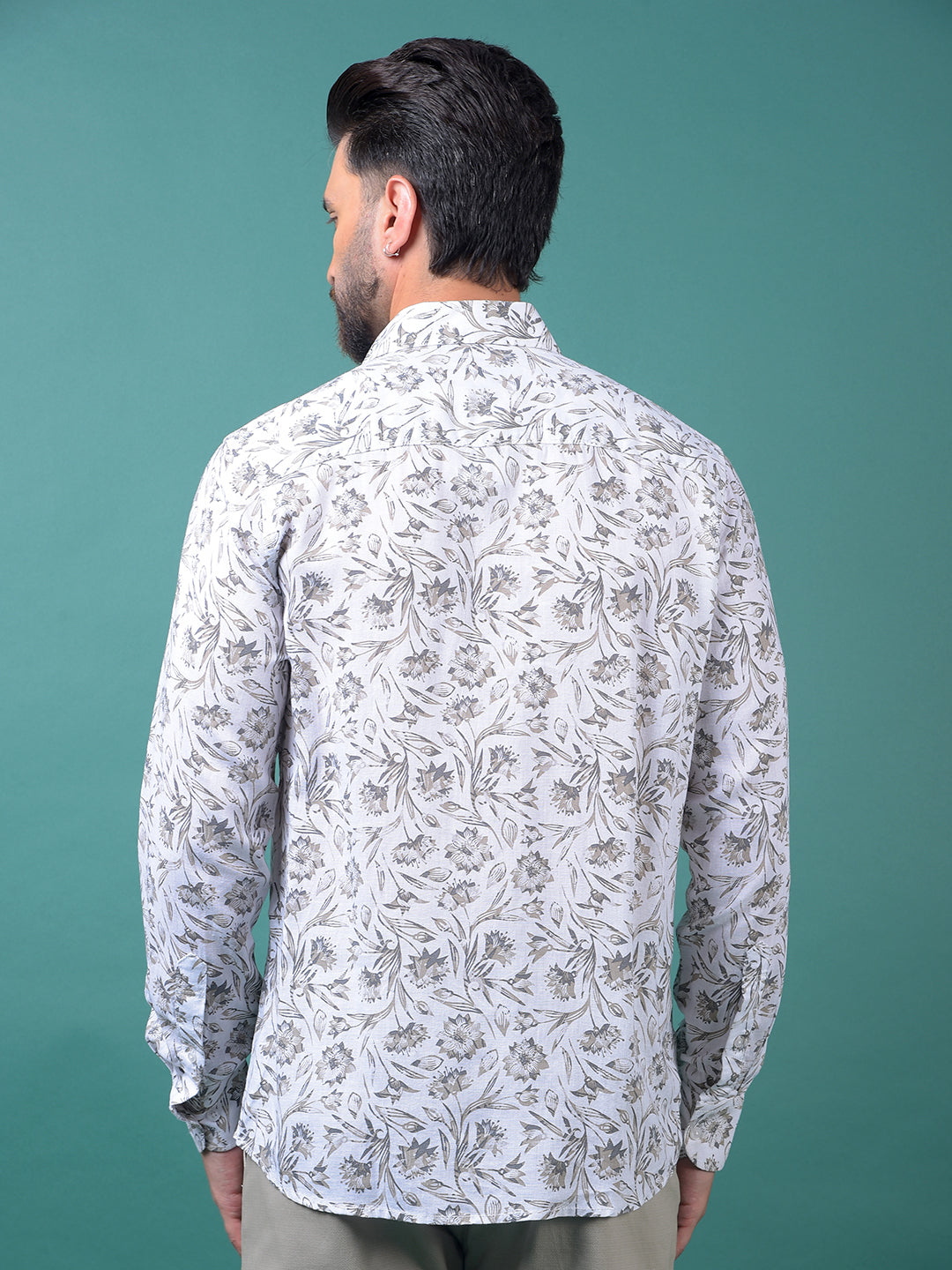 Green Floral Print Linen Shirt-Men Shirts-Crimsoune Club