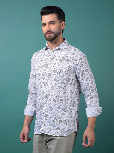 Green Floral Print Linen Shirt-Men Shirts-Crimsoune Club