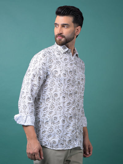 Green Floral Print Linen Shirt-Men Shirts-Crimsoune Club