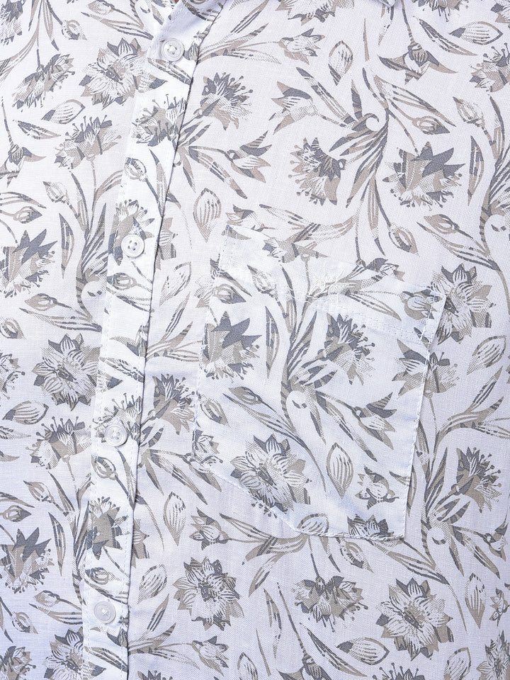 Green Floral Print Linen Shirt-Men Shirts-Crimsoune Club