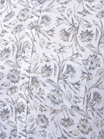 Green Floral Print Linen Shirt-Men Shirts-Crimsoune Club