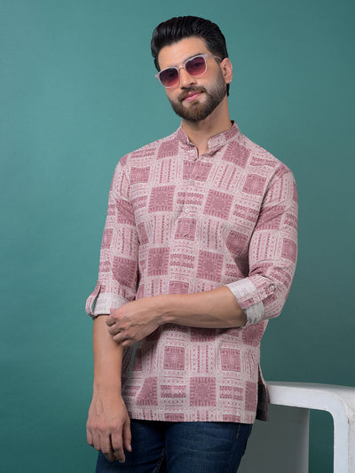 Pink Printed Kurta-Men Kurtas-Crimsoune Club