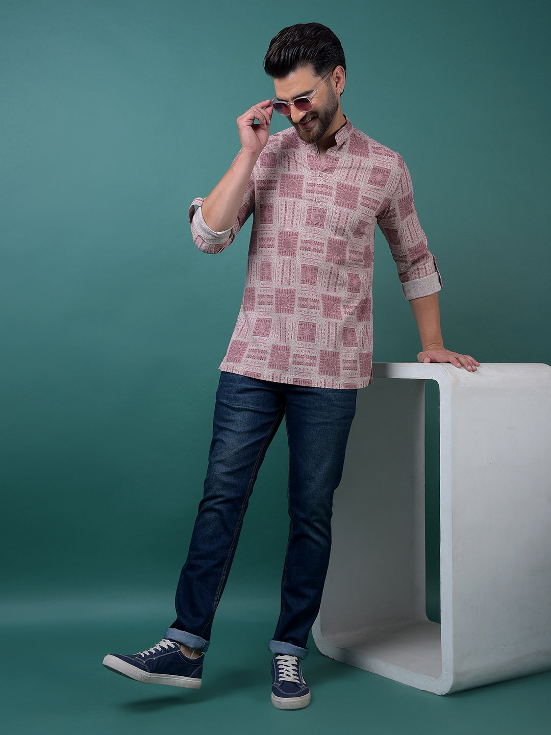 Pink Printed Kurta-Men Kurtas-Crimsoune Club