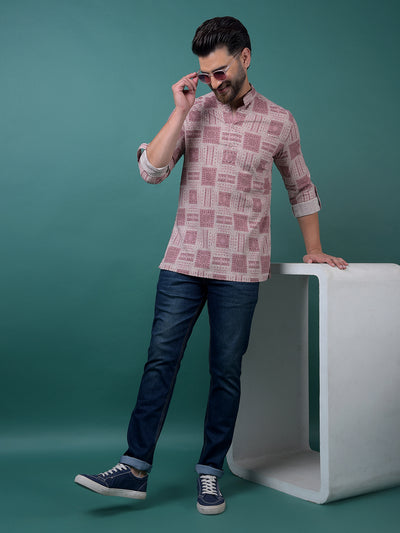 Pink Printed Kurta-Men Kurtas-Crimsoune Club