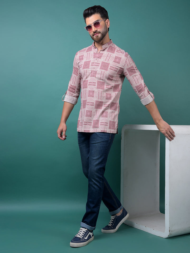 Pink Printed Kurta-Men Kurtas-Crimsoune Club