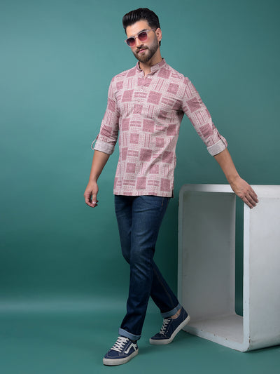 Pink Printed Kurta-Men Kurtas-Crimsoune Club