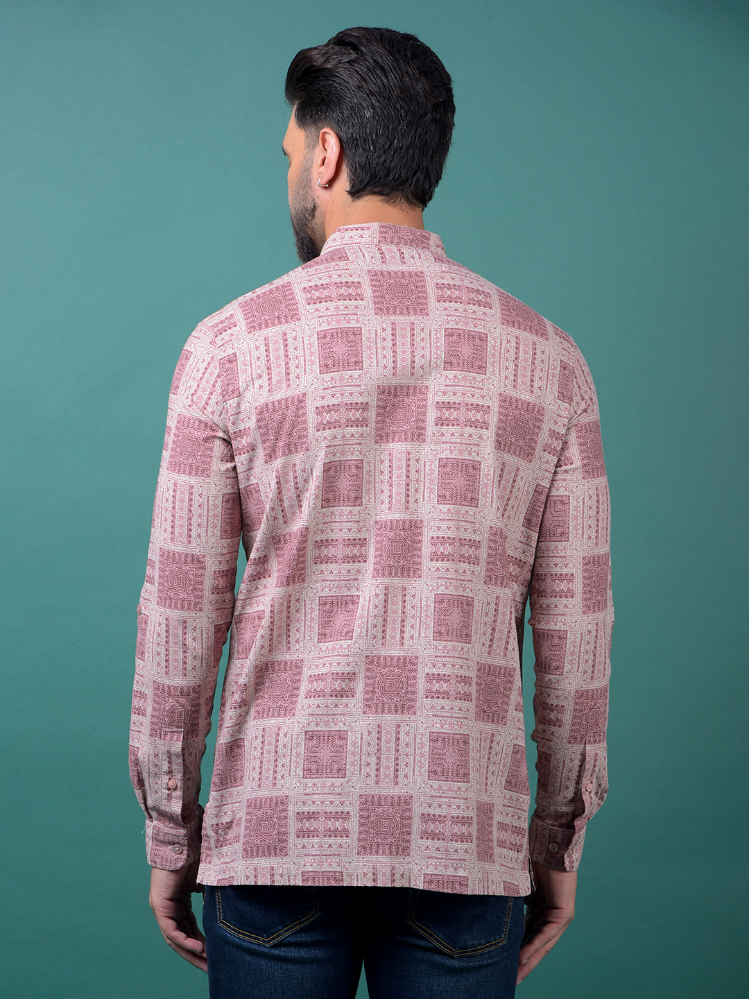 Pink Printed Kurta-Men Kurtas-Crimsoune Club