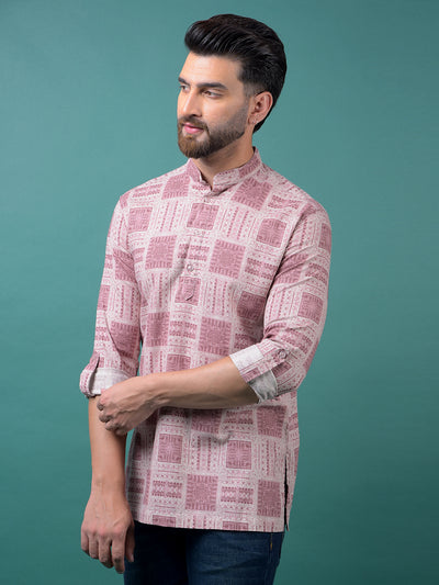 Pink Printed Kurta-Men Kurtas-Crimsoune Club