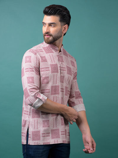 Pink Printed Kurta-Men Kurtas-Crimsoune Club