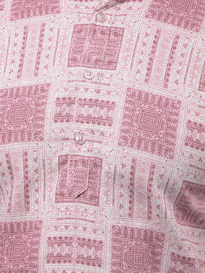 Pink Printed Kurta-Men Kurtas-Crimsoune Club