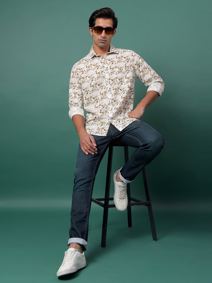 Brown Floral Print Shirt-Men Shirts-Crimsoune Club