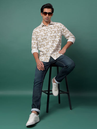 Brown Floral Print Shirt-Men Shirts-Crimsoune Club