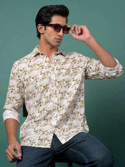 Brown Floral Print Shirt-Men Shirts-Crimsoune Club