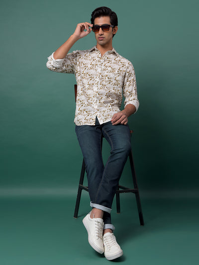 Brown Floral Print Shirt-Men Shirts-Crimsoune Club