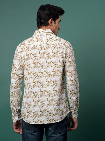 Brown Floral Print Shirt-Men Shirts-Crimsoune Club