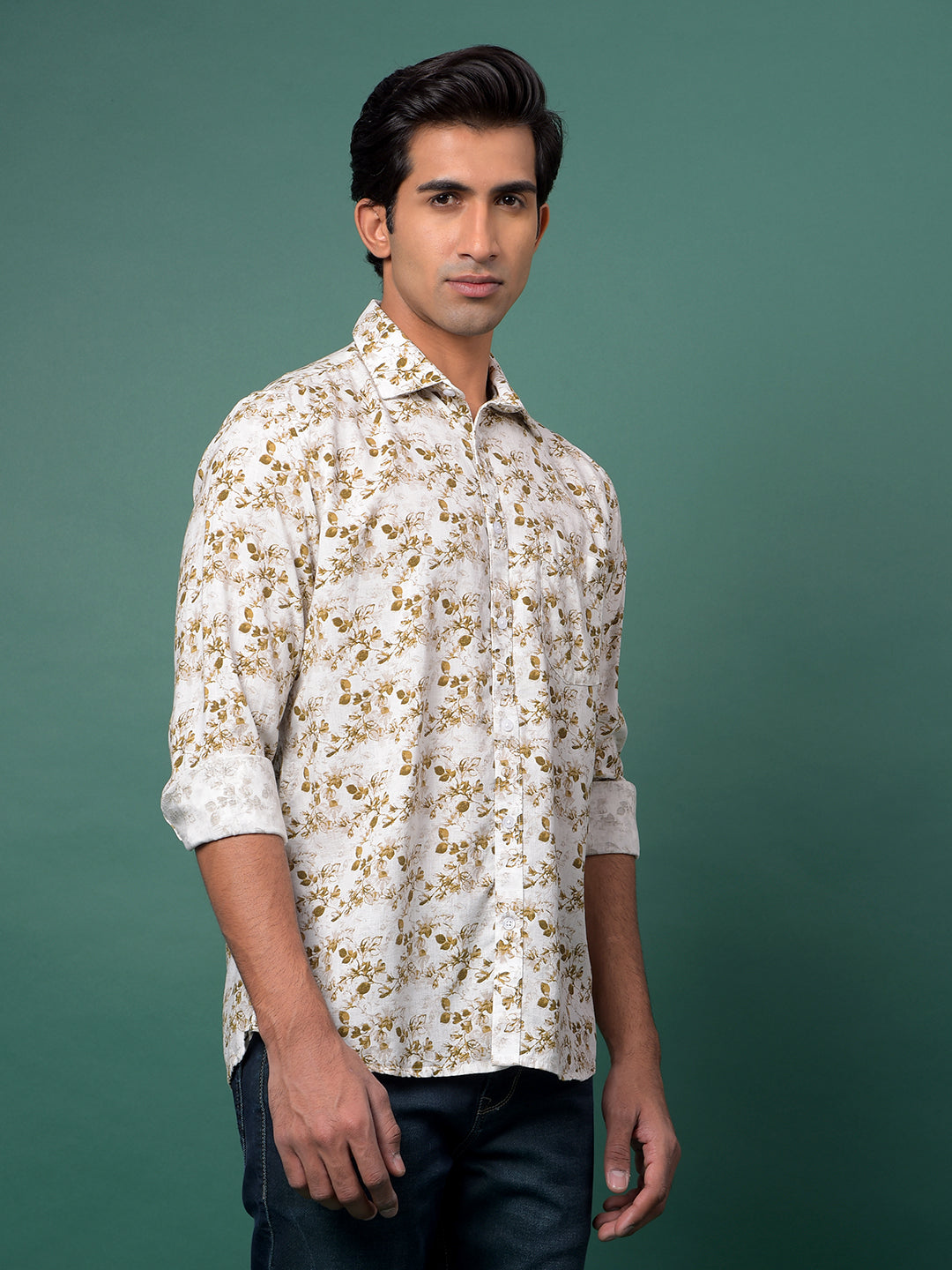 Brown Floral Print Shirt-Men Shirts-Crimsoune Club