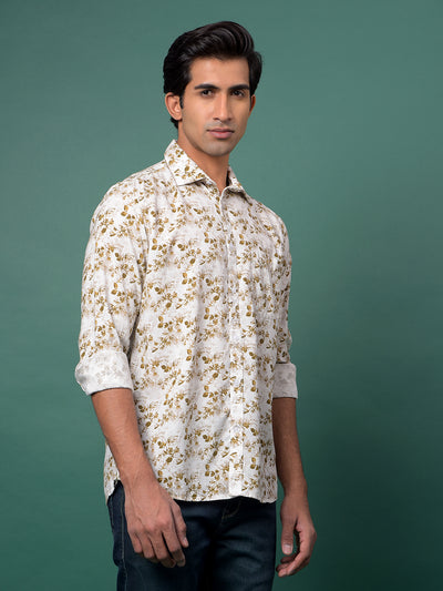 Brown Floral Print Shirt-Men Shirts-Crimsoune Club
