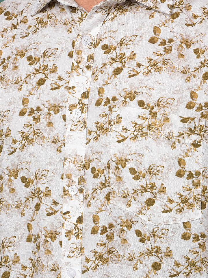 Brown Floral Print Shirt-Men Shirts-Crimsoune Club