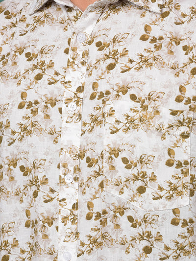 Brown Floral Print Shirt-Men Shirts-Crimsoune Club