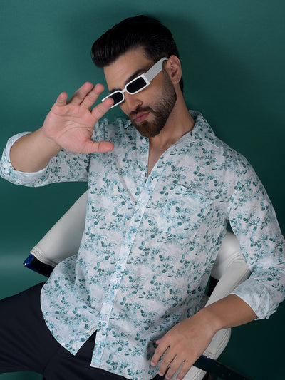 Green Floral Print Shirt-Men Shirts-Crimsoune Club
