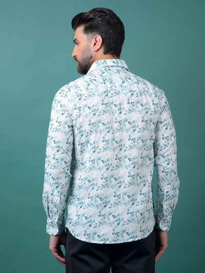 Green Floral Print Shirt-Men Shirts-Crimsoune Club