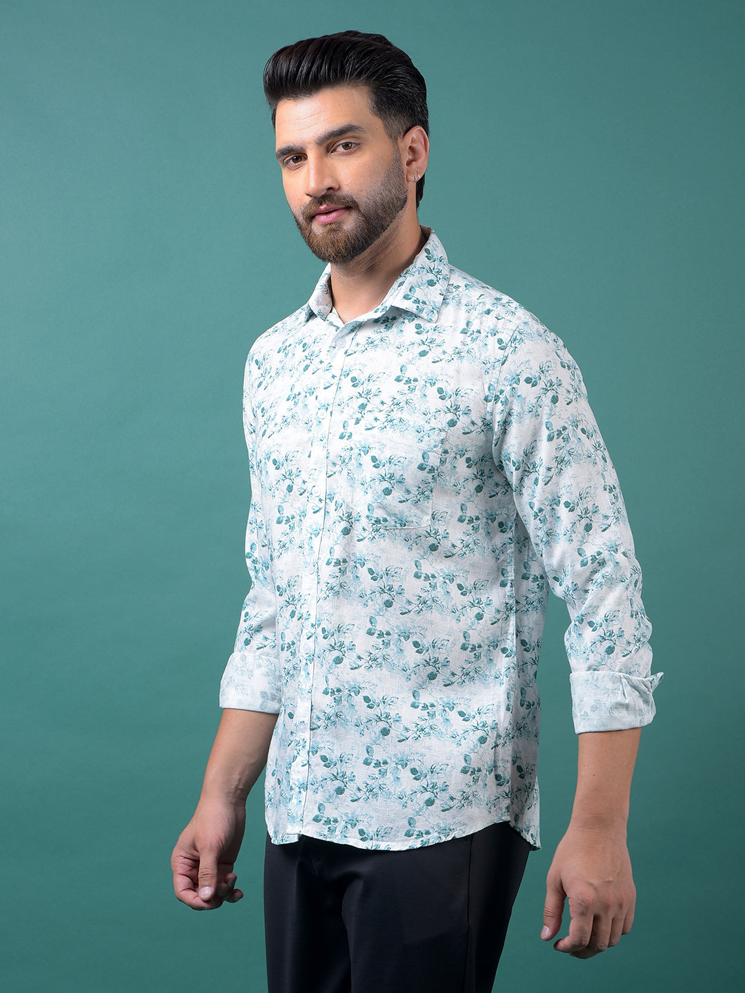 Green Floral Print Shirt-Men Shirts-Crimsoune Club