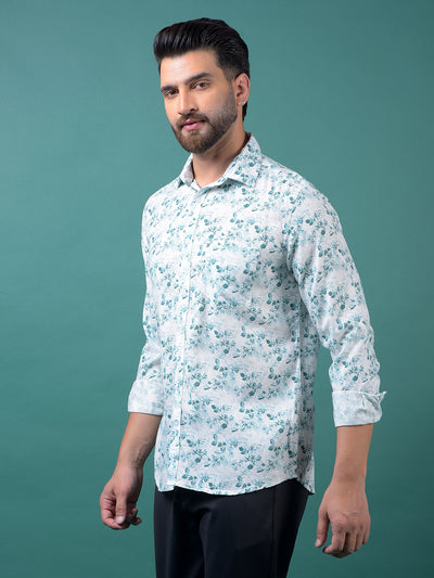 Green Floral Print Shirt-Men Shirts-Crimsoune Club