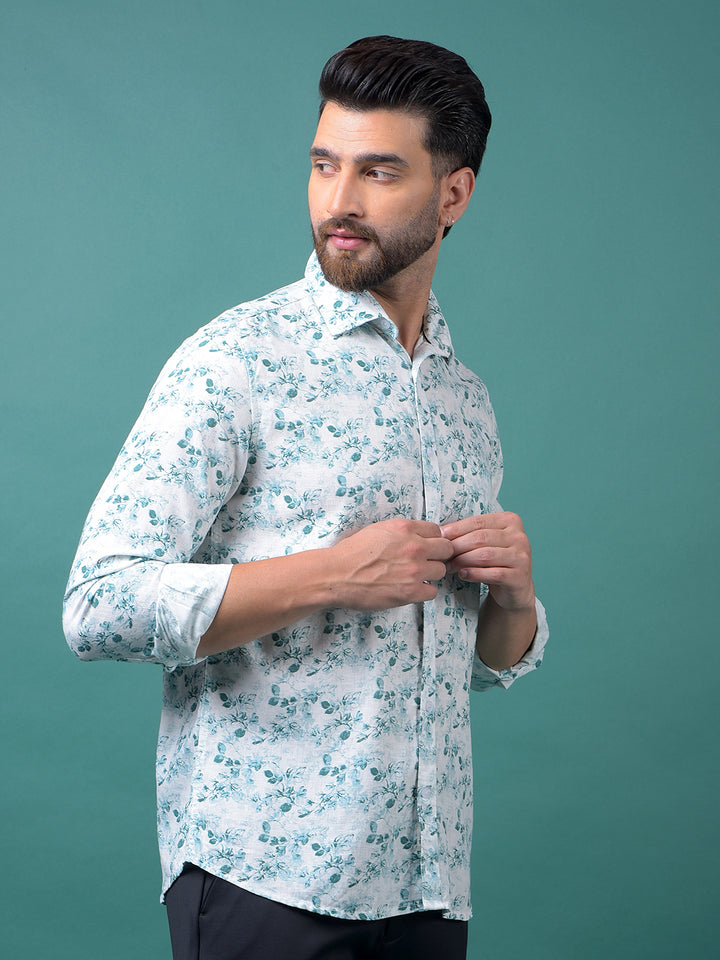 Green Floral Print Shirt-Men Shirts-Crimsoune Club