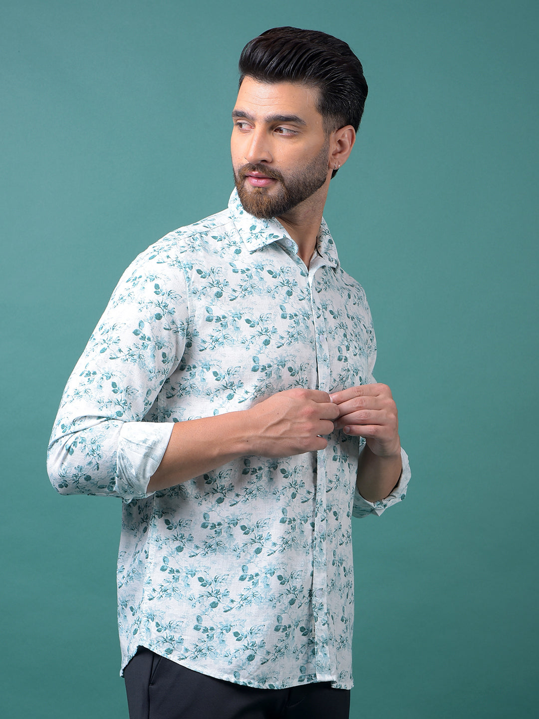 Green Floral Print Shirt-Men Shirts-Crimsoune Club