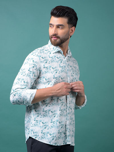 Green Floral Print Shirt-Men Shirts-Crimsoune Club