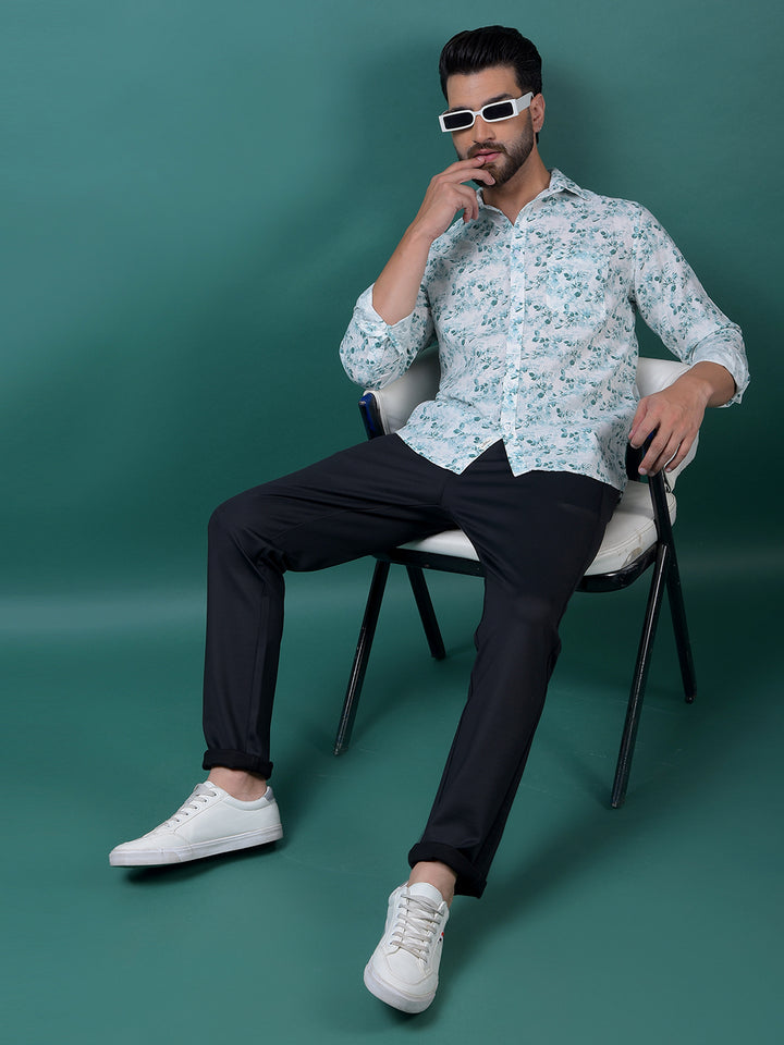 Green Floral Print Shirt-Men Shirts-Crimsoune Club