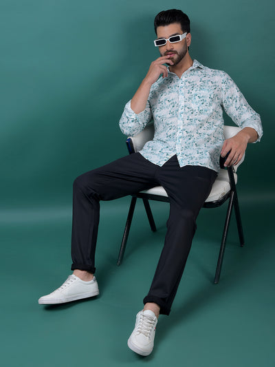 Green Floral Print Shirt-Men Shirts-Crimsoune Club
