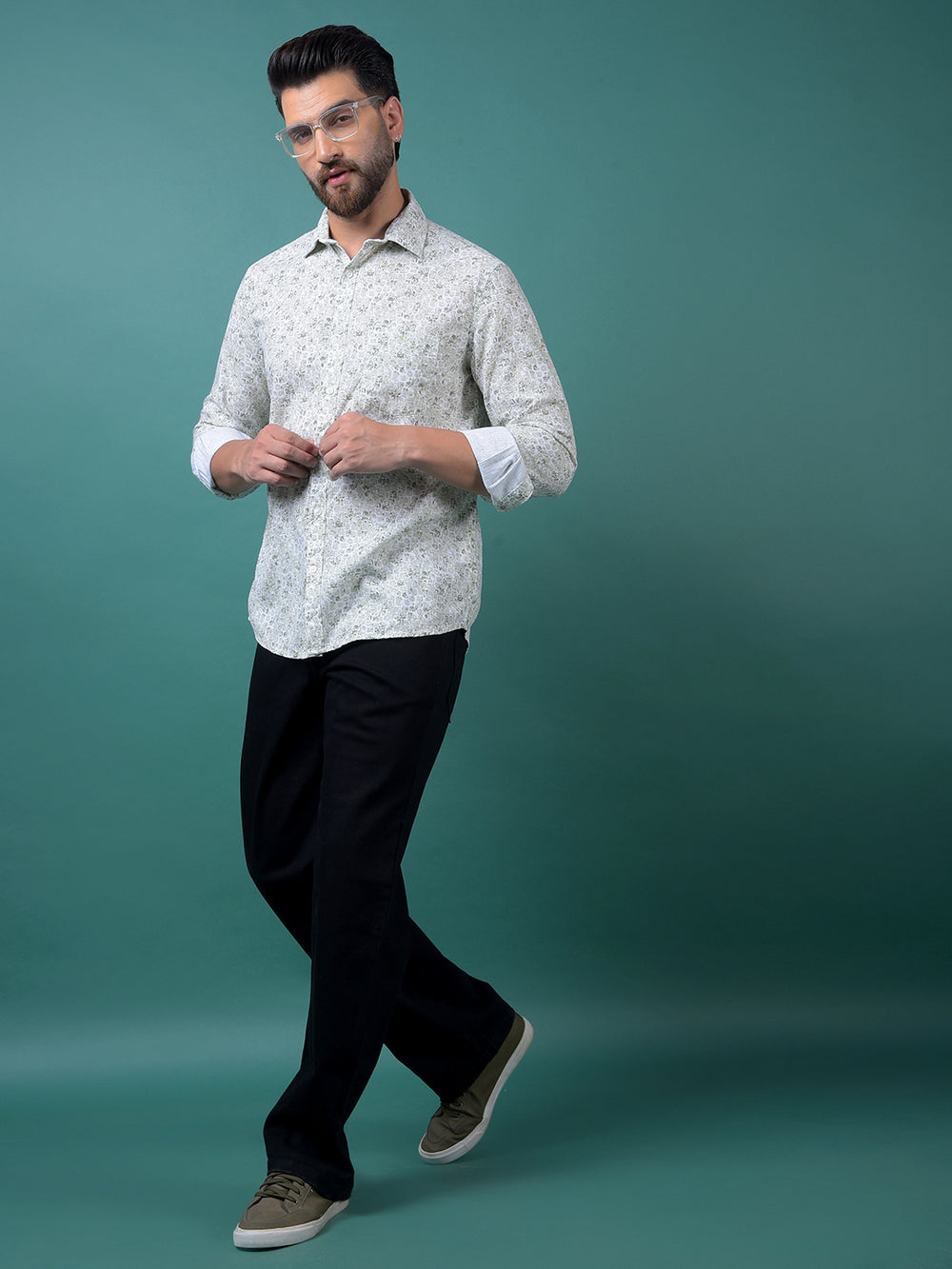 Green Printed Shirt-Men Shirts-Crimsoune Club