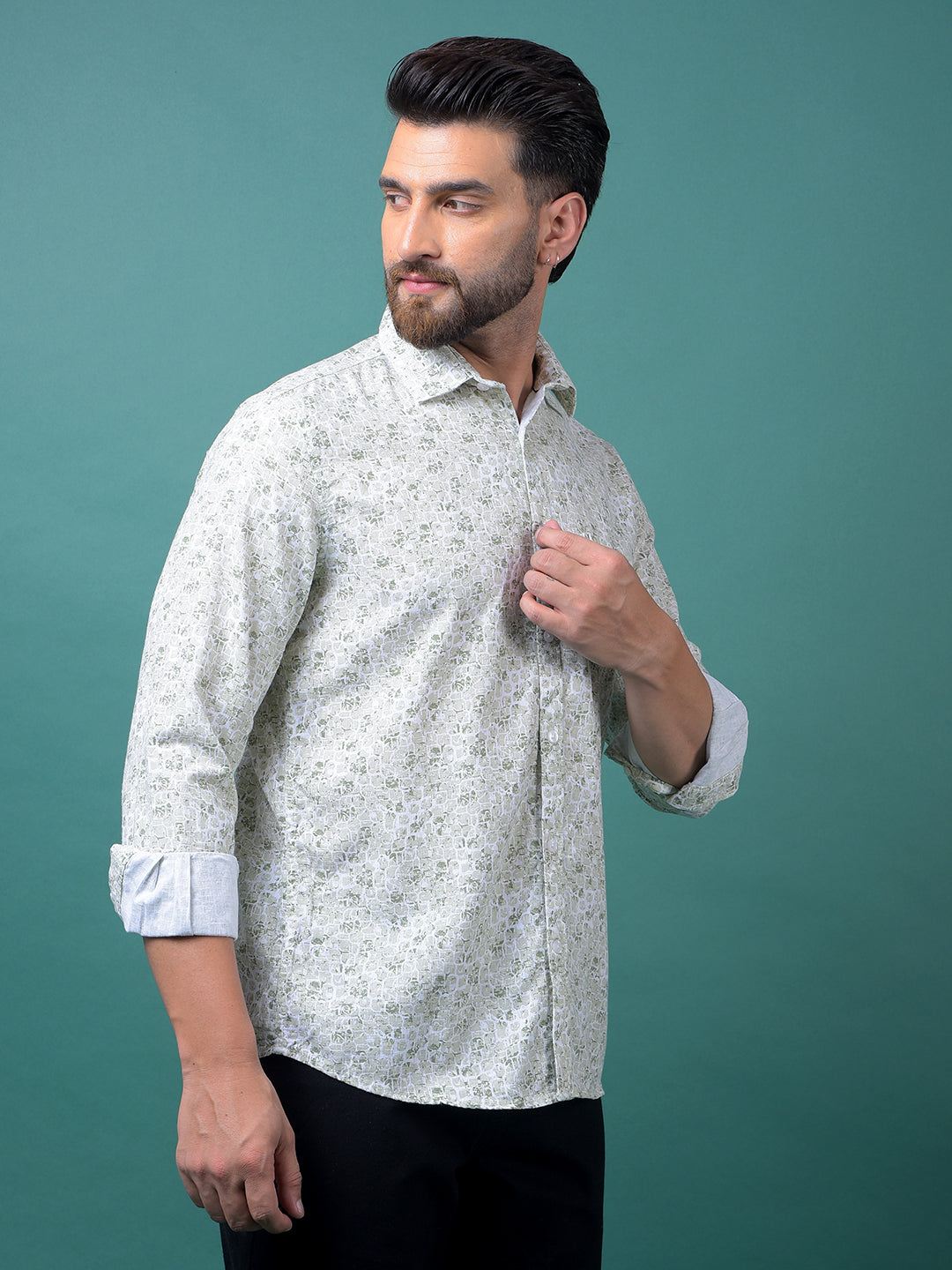 Green Printed Shirt-Men Shirts-Crimsoune Club