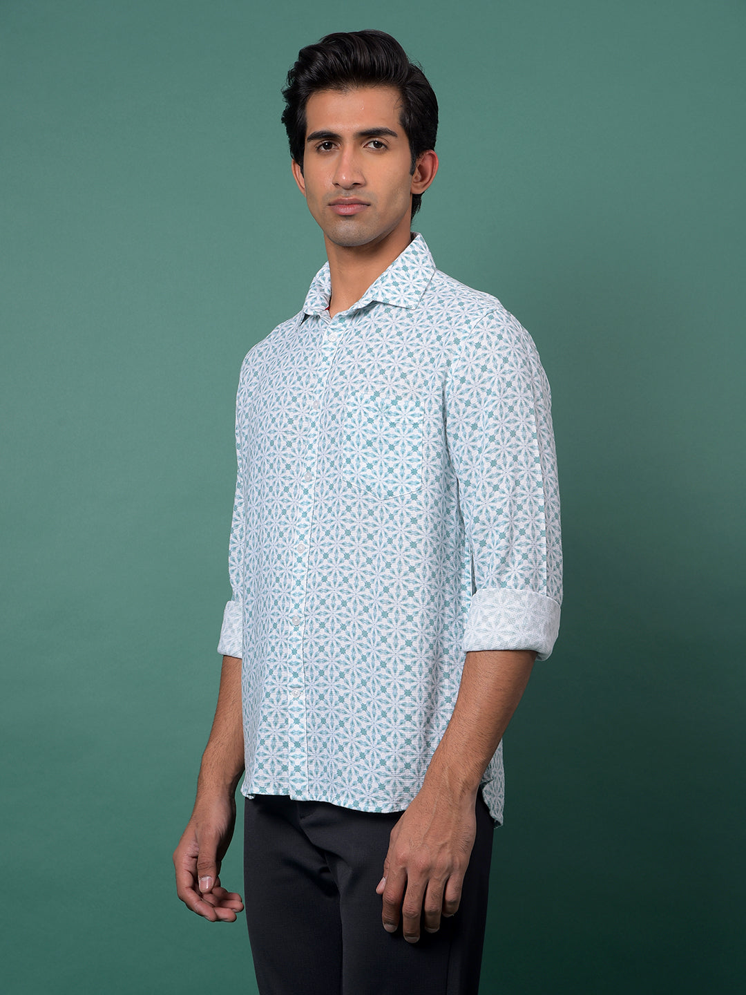 Green Printed Shirt-Men Shirts-Crimsoune Club