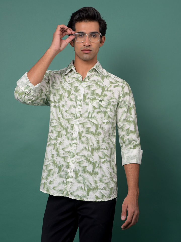 Green Printed Linen Shirt-Men Shirts-Crimsoune Club