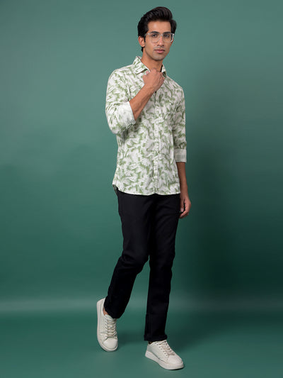 Green Printed Linen Shirt-Men Shirts-Crimsoune Club
