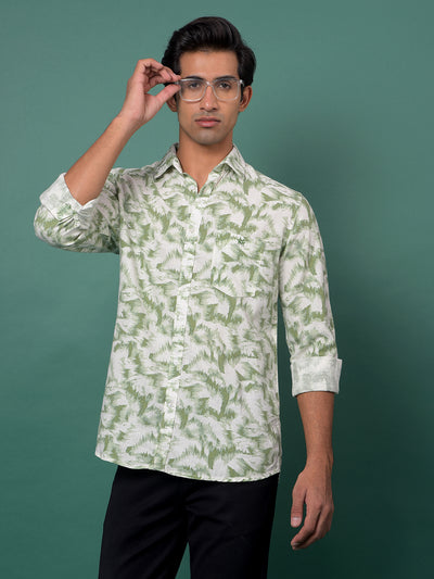 Green Printed Linen Shirt-Men Shirts-Crimsoune Club